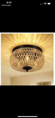 12.6 in. Rattan Light Fixtures Ceiling Mount, No Bulbs Included Flush Mount Hand