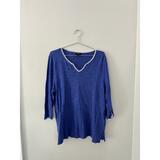 Talbots Blue and White Linen Blend 3/4 Sleeve Blouse XLp