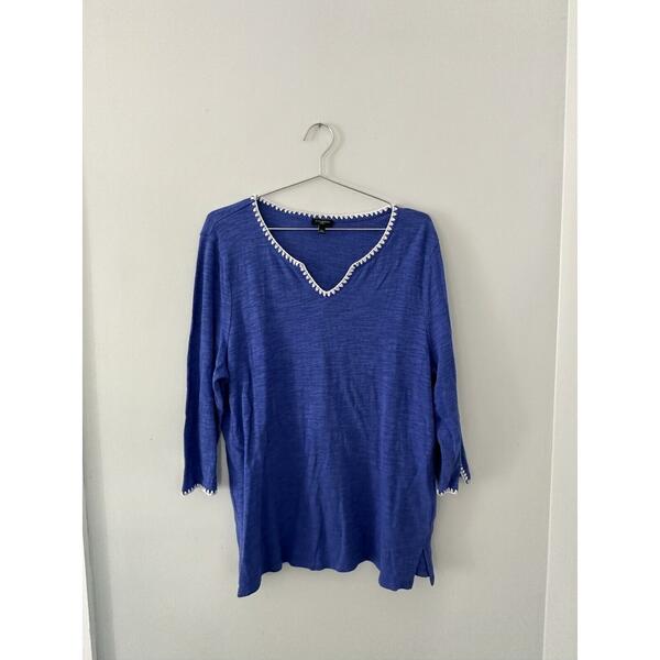Talbots Blue and White Linen Blend 3/4 Sleeve Blouse XLp