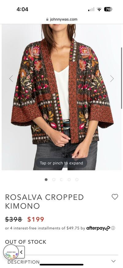 Johnny Was cropped kimono