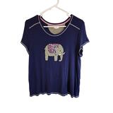 LAYLA Blue Pajama Top with Elephant Applique MED