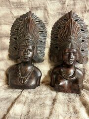 Vintage Wood Man and Woman Sculptures