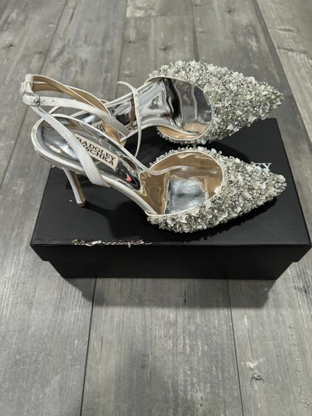 Badgley Mischka jeweled bridal heels.