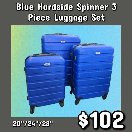 NEW Blue Hardside Spinner 3 Piece Luggage Set: Njft