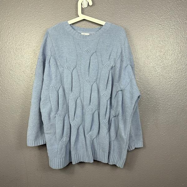J.Jill Chenille Sweater Cable Knit Crew Neck Chunky Pullover Blue Size XL