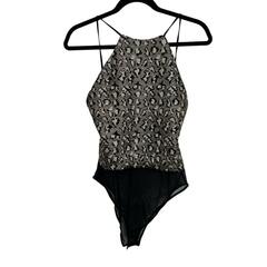Topshop Halter body suit gold black sequin tie neck backless  Size: 6
