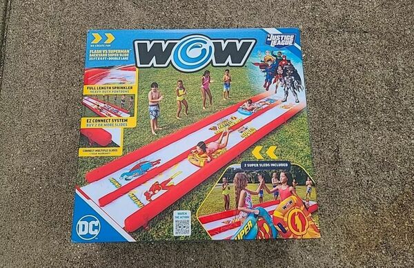 WOW Sports DC Comics Flash vs Superman Backyard Double Lane Super Water Slide