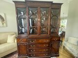 Antique Bubble Glass Mahogany China Cabinet with Buffet