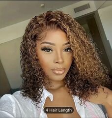 14 Inch Curly Bob Lace Front Wigs Human Hair 13x4 Lace Deep Wave Human Hair Wig 180% Density Pre Plucked Short Bob Wigs For Women P4/27 Col