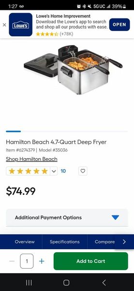 Hamilton Beach Deep Fryer