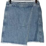 Loft Women's Size 2 Wrap Front Denim Mini Skirt Fringe Hem 90s Style Western New