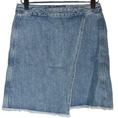 Loft Women's Size 2 Wrap Front Denim Mini Skirt Fringe Hem 90s Style Western New