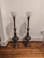 Pair of vintage Hollywood Regency style brass torchiere lamps