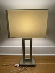 Geometric Contemporary Design Brushed Nickle w/ Lined Contrast Table Lamp - Hardback Shade - 23”