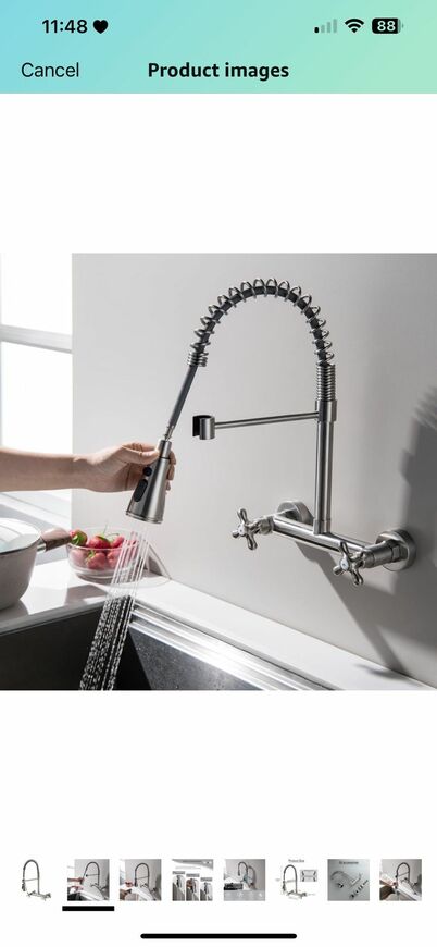 Wall Mount Kitchen Faucet, Matte Black Wall Mounted Faucet 8 Inches Center Kitchen Sink Faucet with 3 Functions Sprayer