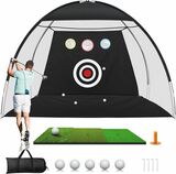 Golf Net, 10x7ft Golf Practice Net: Thickened Golf Hitting Net with Tri-Turf Mat, All in 1 Home Chipping Aid Nets for Backyard Driving Swing Indoor Ou