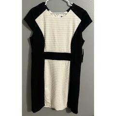 R&K Woman Size 18 Black/White Stretch Mini Sleeve Sheath Dress Career Formal