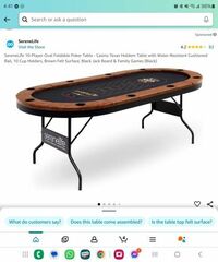 SereneLife 10-Player Oval Foldable Poker Table - Casino Texas Holdem Table with Water-Resistant Cushioned Rail, 10 Cup Holders, Brown Felt Surface, Bl