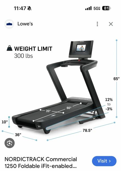 iFIT  NordicTrack 1250 Treadmill “Brand New”